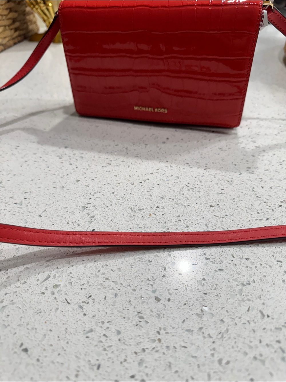 Michael Kors Glossy Orange/Red Croc-Embossed Crossbody Bag - Picture 2 of 4